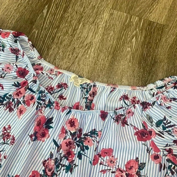 Womens Pink Rose Blue Floral Blouse - L - Picture 2 of 6